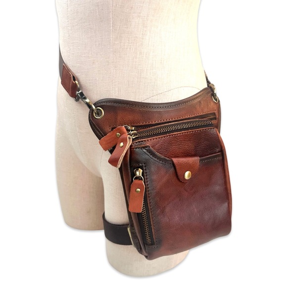 Genuine Leather Tactical Leg Bag Pouch Messenger Hip Bumbag Waist Pack NWOT - Picture 5 of 13